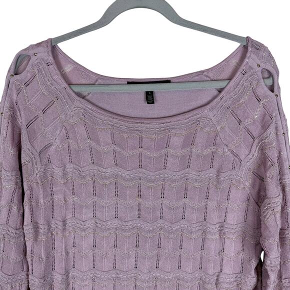 White House Black Market Sweater Women Large Purple Knitted Beaded Cold Shoulder - Picture 3 of 13